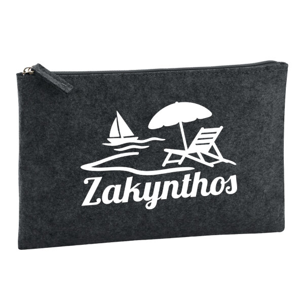 Kulturbeutel Zakynthos Inselmotiv Griechenland 1 Liter Filz Charcoal Kosmetiktasche