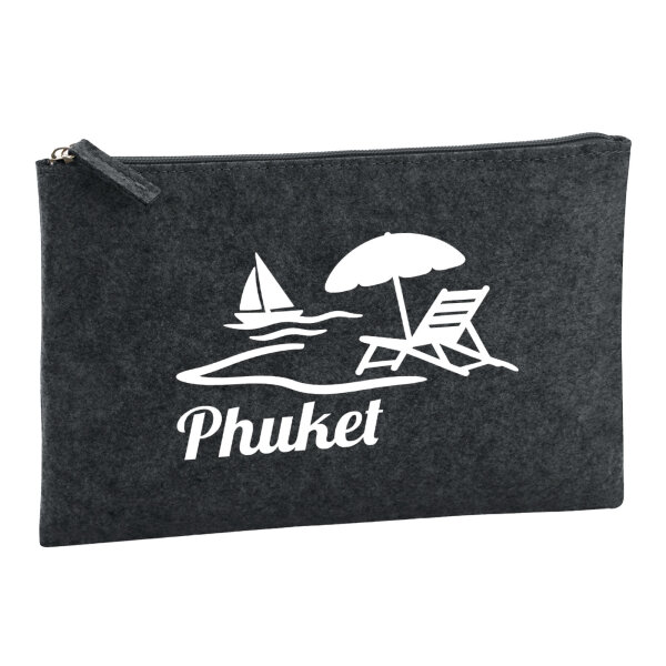 Kulturbeutel Phuket Inselmotiv Thailand 1 Liter Filz Charcoal Kosmetiktasche