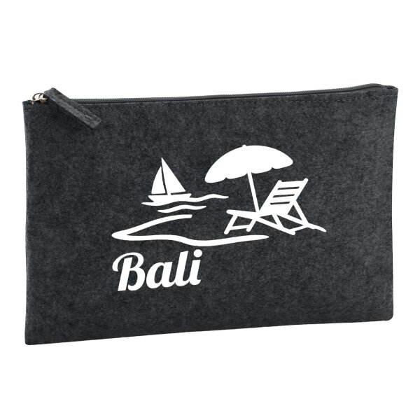 Kulturbeutel Bali Inselmotiv Indonesien 1 Liter Filz Charcoal Kosmetiktasche