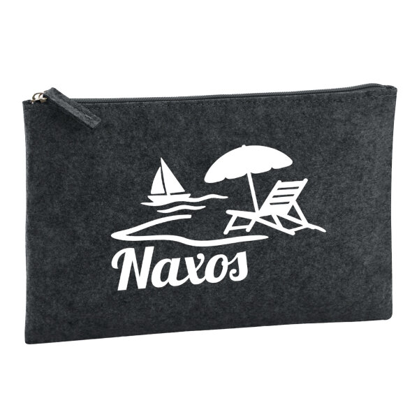 Kulturbeutel Naxos Inselmotiv Griechenland 1 Liter Filz Charcoal Kosmetiktasche