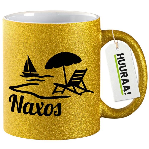 Glitzertasse Naxos Inselmotiv Griechenland 330ml