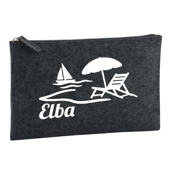 Kulturbeutel Elba Inselmotiv Italien 1 Liter Filz Charcoal Kosmetiktasche