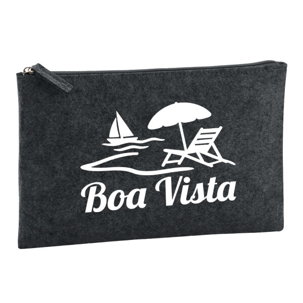 Kulturbeutel Boa Vista Inselmotiv Kap Verde 1 Liter Filz Charcoal Kosmetiktasche
