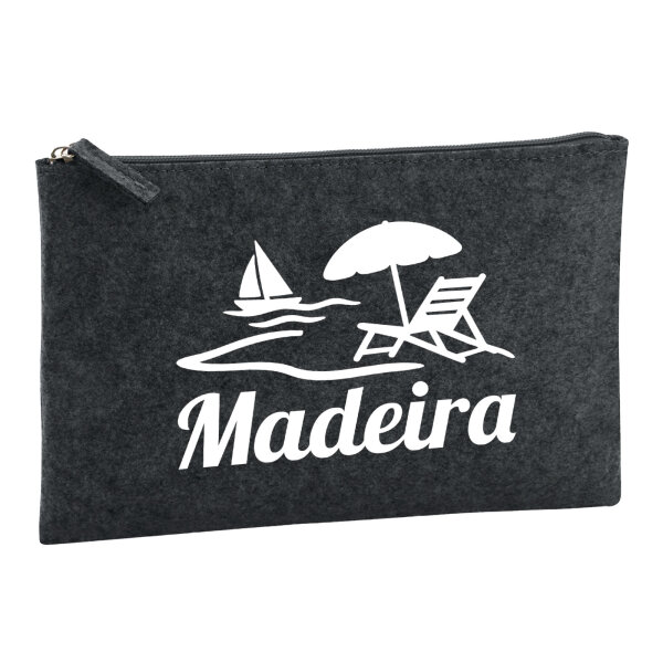Kulturbeutel Madeira Inselmotiv Portugal 1 Liter Filz Charcoal Kosmetiktasche