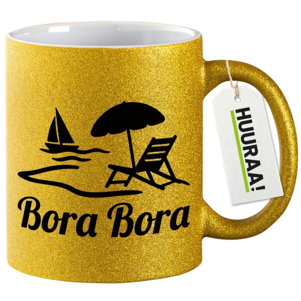 Glitzertasse Bora Bora Inselmotiv Französisch-Polynesien 330ml