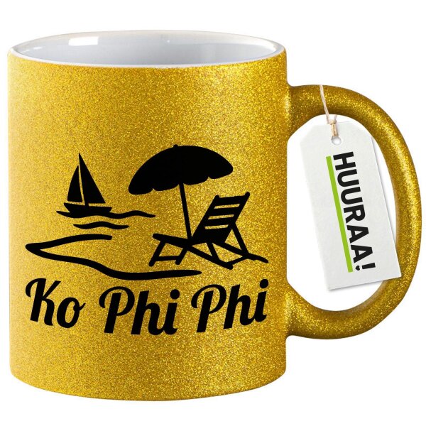 Glitzertasse Ko Phi Phi Inselmotiv Thailand 330ml