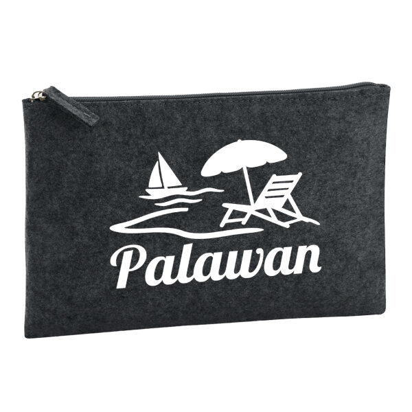 Kulturbeutel Palawan Inselmotiv Philippinen 1 Liter Filz Charcoal Kosmetiktasche