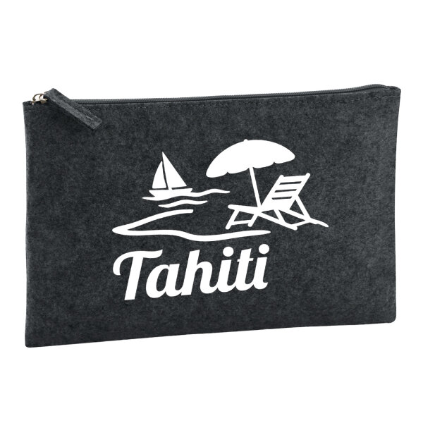 Kulturbeutel Tahiti Inselmotiv Französisch-Polynesien 1 Liter Filz Charcoal Kosmetiktasche