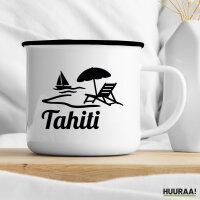 Emaille Tasse Tahiti Inselmotiv Französisch-Polynesien 300ml Vintage Emaille Becher
