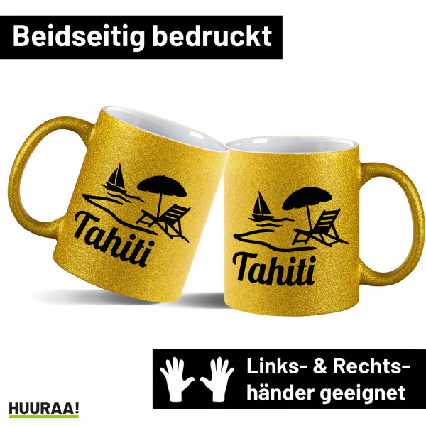 Glitzertasse Tahiti Inselmotiv Französisch-Polynesien 330ml