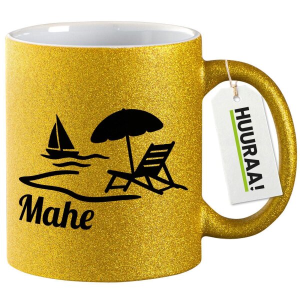 Glitzertasse Mahe Inselmotiv Seychellen 330ml