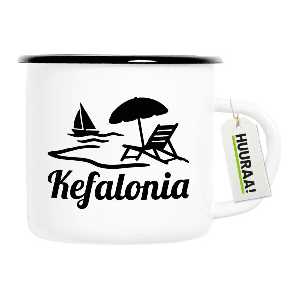 Emaille Tasse Kefalonia Inselmotiv Griechenland 300ml Vintage Emaille Becher