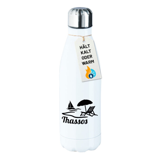 Edelstahl-Trinkflasche Thassos Inselmotiv Griechenland 500ml Wasserflasche