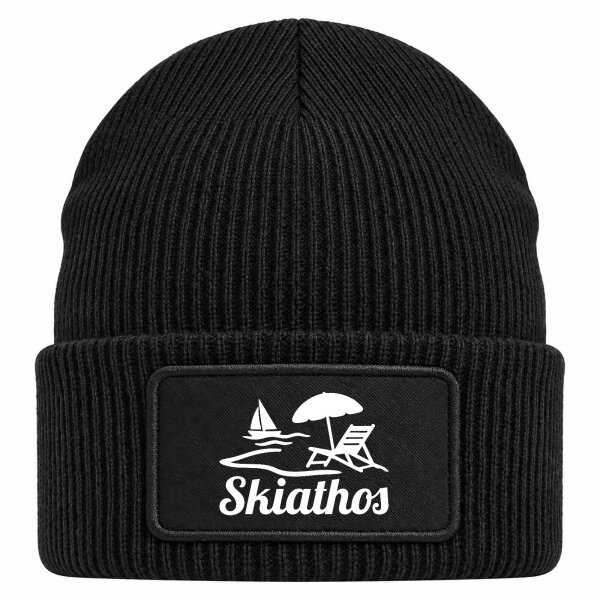 Beanie mit Patch Skiathos Inselmotiv Griechenland Black