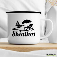 Emaille Tasse Skiathos Inselmotiv Griechenland 300ml Vintage Emaille Becher