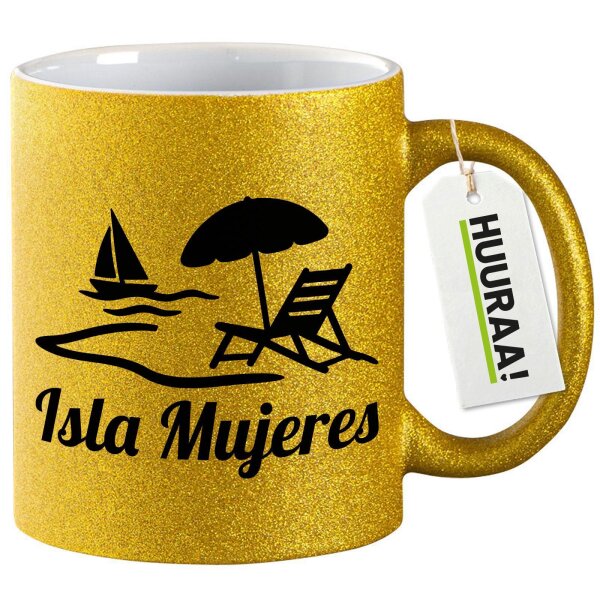 Glitzertasse Isla Mujeres Inselmotiv Mexiko 330ml