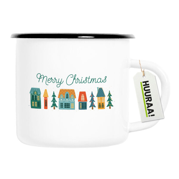 Emaille Tasse Merry Christmas Weihnachtsdorf 300ml Vintage Emaille Becher