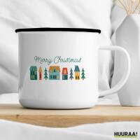 Emaille Tasse Merry Christmas Weihnachtsdorf 300ml Vintage Emaille Becher