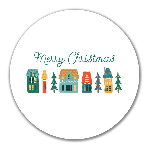 Aufkleber Merry Christmas Weihnachtsdorf 10cm Sticker