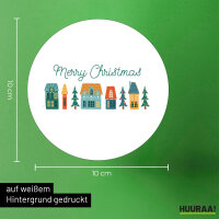 Aufkleber Merry Christmas Weihnachtsdorf 10cm Sticker