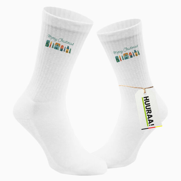 Unisex Socken Merry Christmas Weihnachtsdorf Baumwolle