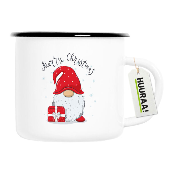 Emaille Tasse Merry Christmas Wichtel 300ml Vintage Emaille Becher