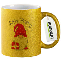 Glitzertasse Merry Christmas Wichtel 330ml