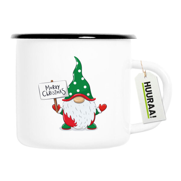 Emaille Tasse Wichtel Merry Christmas 300ml Vintage Emaille Becher