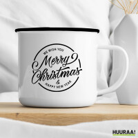 Emaille Tasse Merry Christmas Schriftzug 300ml Vintage Emaille Becher