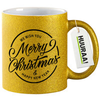 Glitzertasse Merry Christmas Schriftzug 330ml