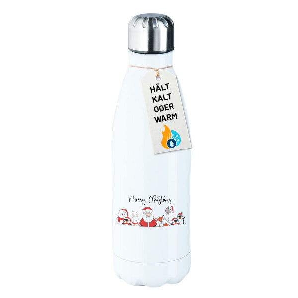 Trinkflasche Merry Christmas Familie Weihnachtshelfer 500ml Edelstahl Wasserflasche