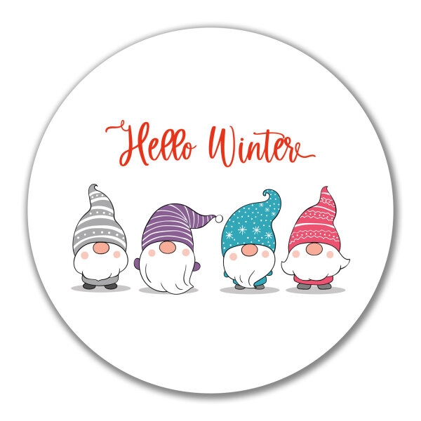 Aufkleber Hello Winter Wichtel Weihnachtself 10cm rund