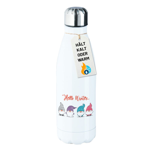 Edelstahl-Trinkflasche Hello Winter Wichtel Weihnachtself 500ml Wasserflasche