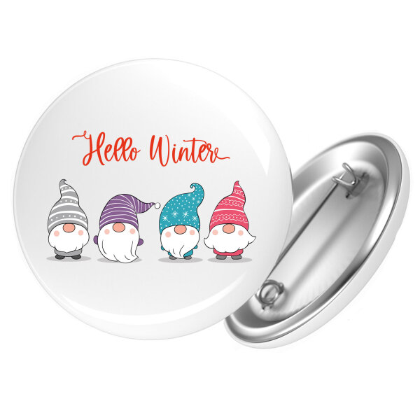 Button Hello Winter Wichtel Weihnachtself Anstecker