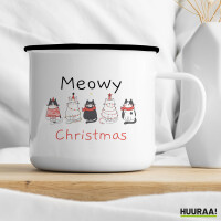 Emaille Tasse Meowy Christmas Katzen 300ml Vintage Emaille Becher