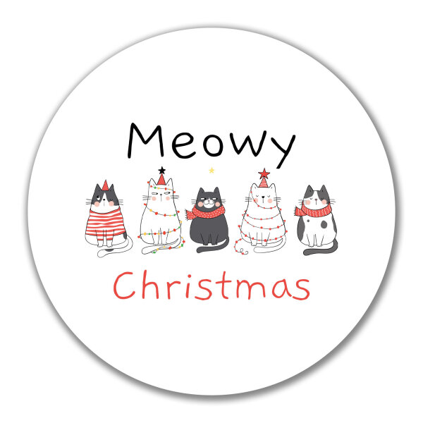 Aufkleber Meowy Christmas Katzen 10cm rund