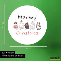 Aufkleber Meowy Christmas Katzen 10cm rund