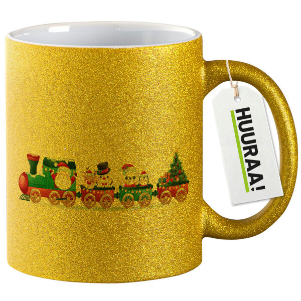 Glitzertasse Weihnachtszug Weihnachten 330ml