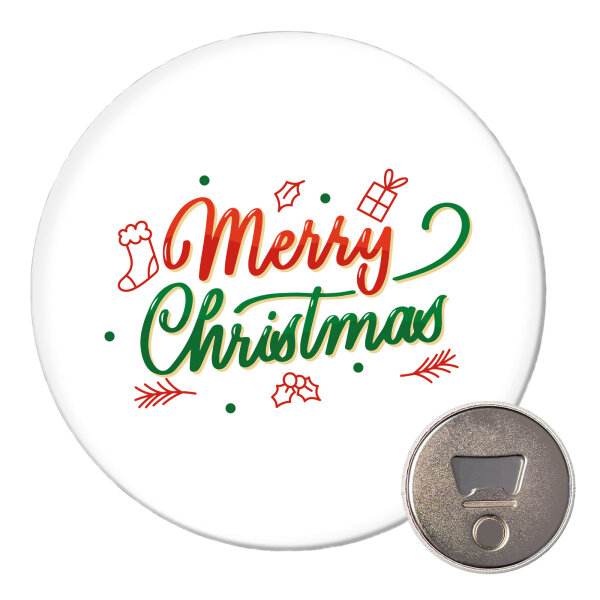 Magnet Merry Christmas Grün Rot 59mm Kühlschrankmagnet