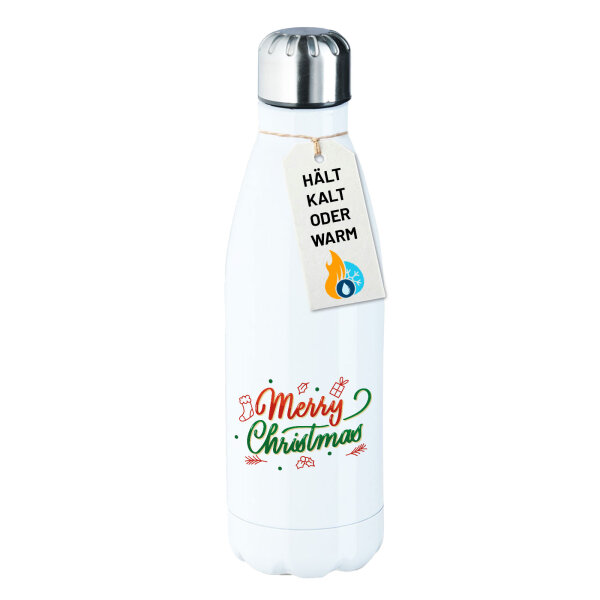 Edelstahl-Trinkflasche Merry Christmas Grün Rot 500ml Wasserflasche