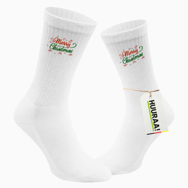 Socken Merry Christmas Grün Rot Größe 37/46 White Motiv Tennissocken