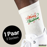 Unisex Socken Merry Christmas Grün Rot Baumwolle