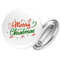 Button Merry Christmas Gr&uuml;n Rot rund