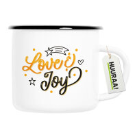 Emaille Tasse Love & Joy Schriftzug 300ml Vintage...