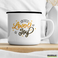 Emaille Tasse Love & Joy Schriftzug 300ml Vintage