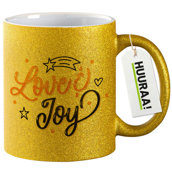 Glitzertasse Love & Joy Schriftzug 330ml