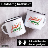 Emaille Tasse Santa is Coming Schriftzug 300ml Vintage...