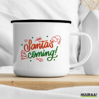 Emaille Tasse Santa is Coming Schriftzug 300ml Vintage Emaille Becher