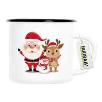 Emaille Tasse Weihnachtsmann Rudolph und Schneemann 300ml...