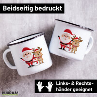 Emaille Tasse Weihnachtsmann Rudolph und Schneemann 300ml...